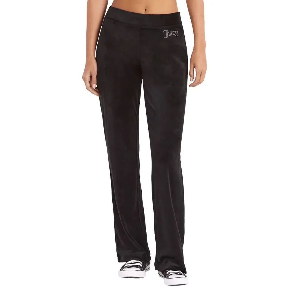 Juicy Couture Black Rhinestone Logo Velour Track Pants XL NWT